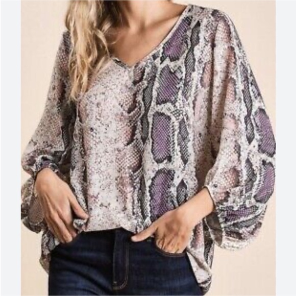 BiBi Tops - Bibi Snake Skin Combo Blouse